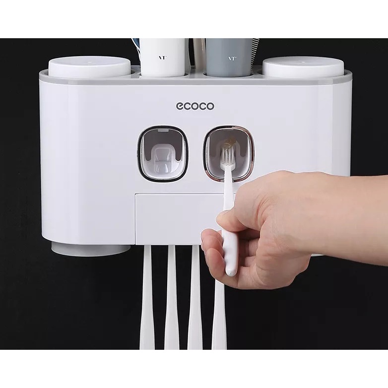 Bộ kệ 2 nhả kem đánh răng phòng tắm 4 cốc trắng ECOCO cao cấp (2 cốc trên, 2 cốc dưới) thiết kế gọn nhẹ - DNE1802
