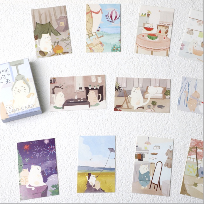 Set 28 tấm LOMO CARD cuộc sống chú mèo đáng yêu bưu thiếp nghệ thuật mini postcard