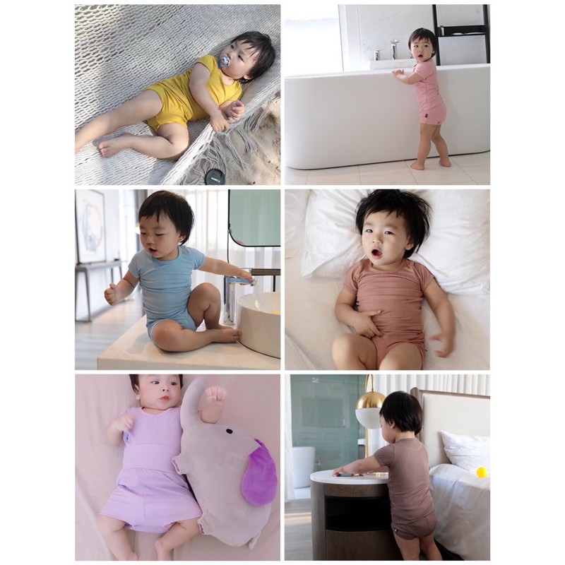 Bộ thun gân chuẩn hãng Minky Mom loại ngắn tay cạp cao cho bé size từ 73-80-90cm