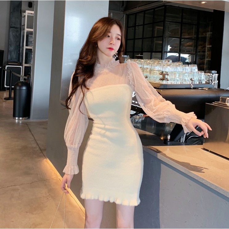 Đầm Len Ôm Body Viền Chiffon