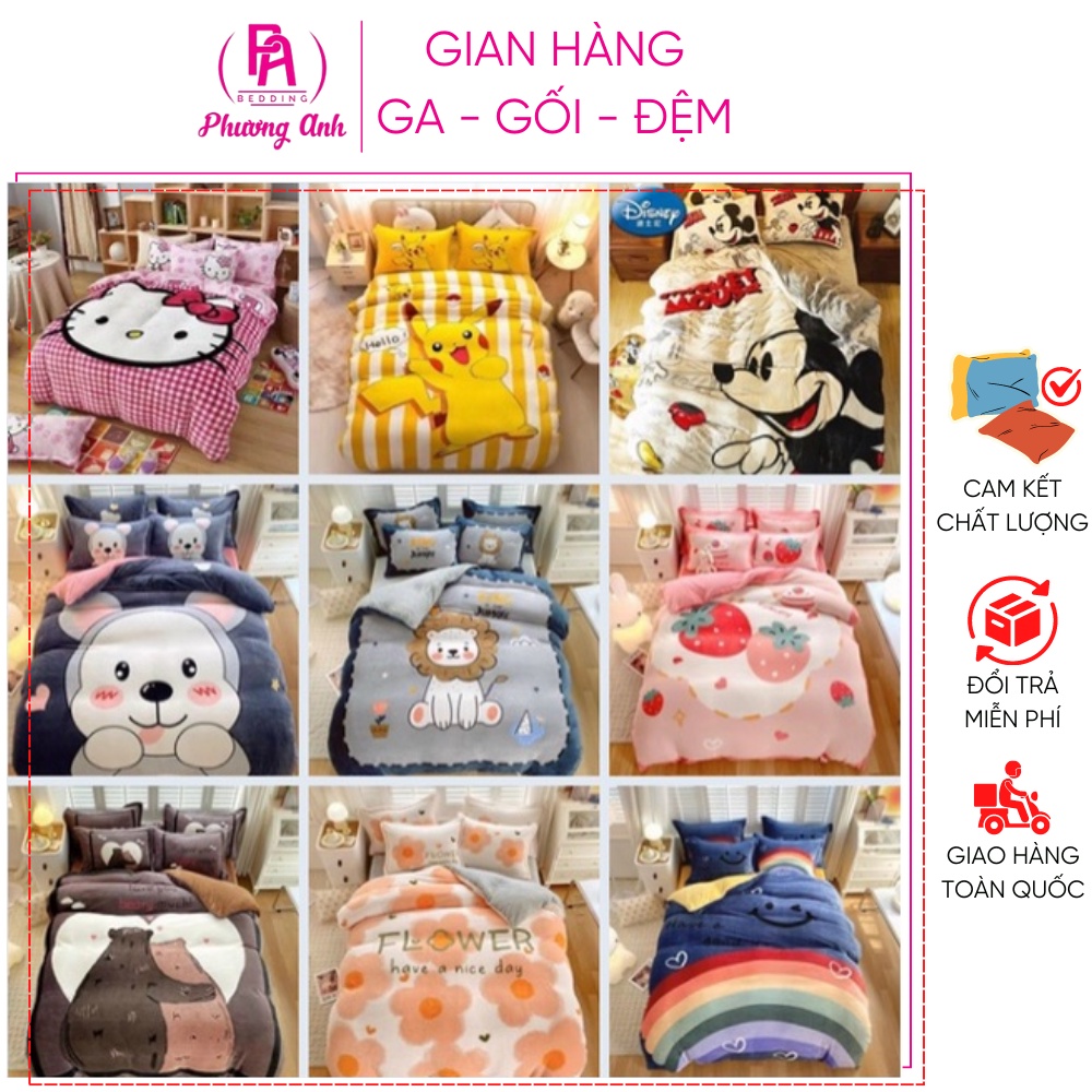 Bộ chăn ga gối đệm ⚡ GIÁ SỐC ⚡ Set phòng ngủ P&Q Bedding chất liệu nỉ nhung 3D nhiều mẫu mới đủ kích thước