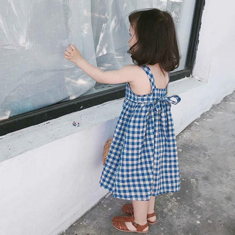 Đầm xòe họa tiết caro đáng yêu thời trang mùa hè cho bé gái 3-8 tuổi