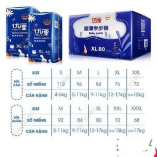 Bỉm youli dán/quần s56/m46/l42/xl40/xxl36/xxxl34