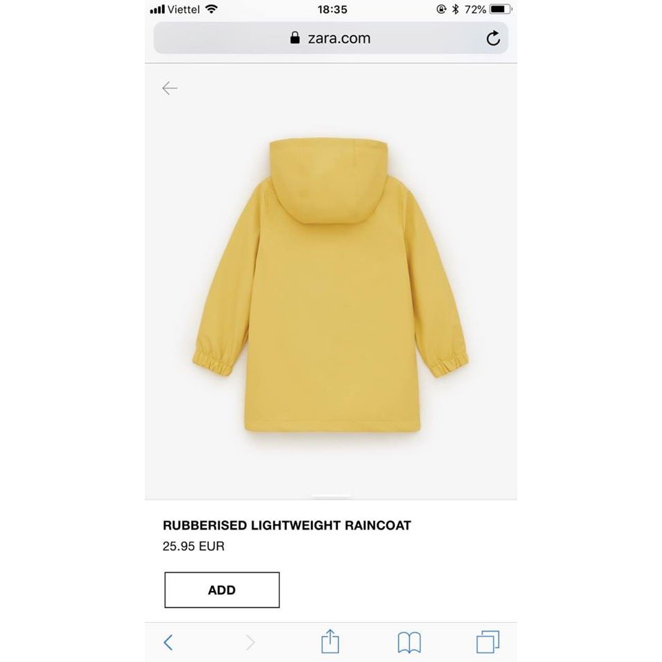 Áo khoác vàng raincoat BG Z.A.R.A