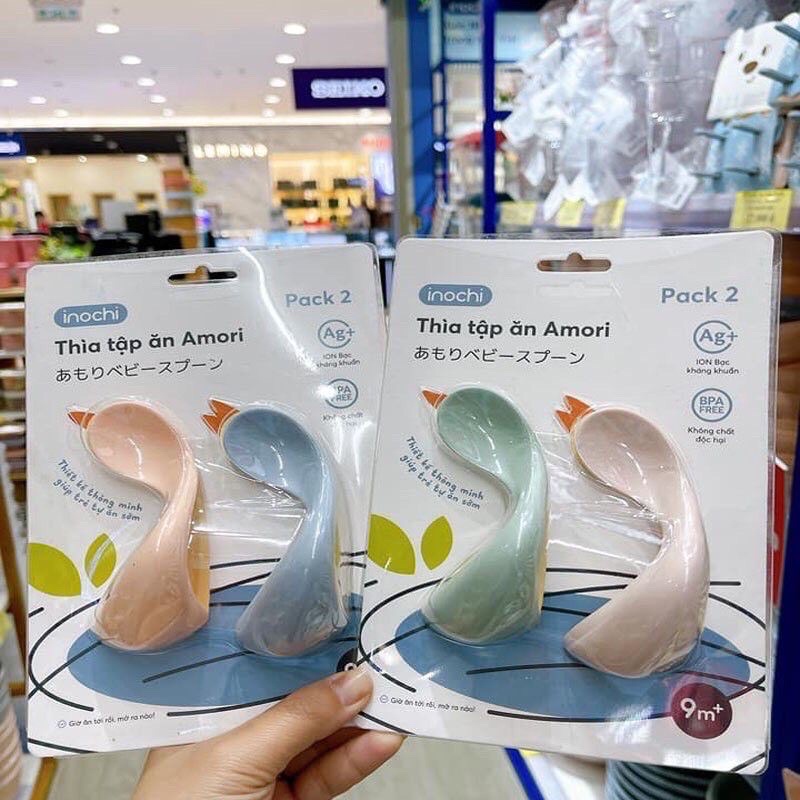 Bộ 2 Thìa Lõm Tập Ăn Dặm Cho Bé Amori Inochi