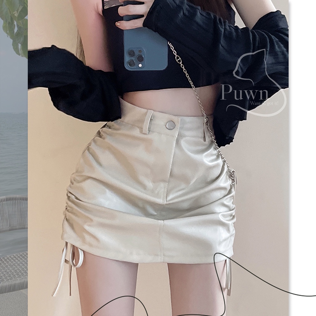 Chân váy da bò mềm rút dây 2 bên quyến rũ Puwn Shop