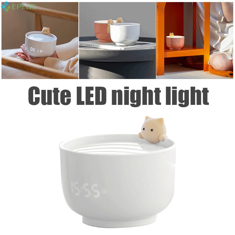 Đồng Hồ Báo Thức Đèn Led Cảm Ứng Chạm Cổng Usb Hình Mèo Dễ Thương Cho Phòng Ngủ