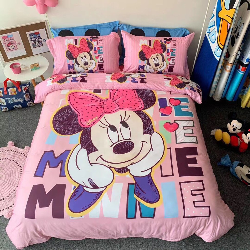 Bộ chăn ga lụa cotton disney cao cấp mẫu micky girl