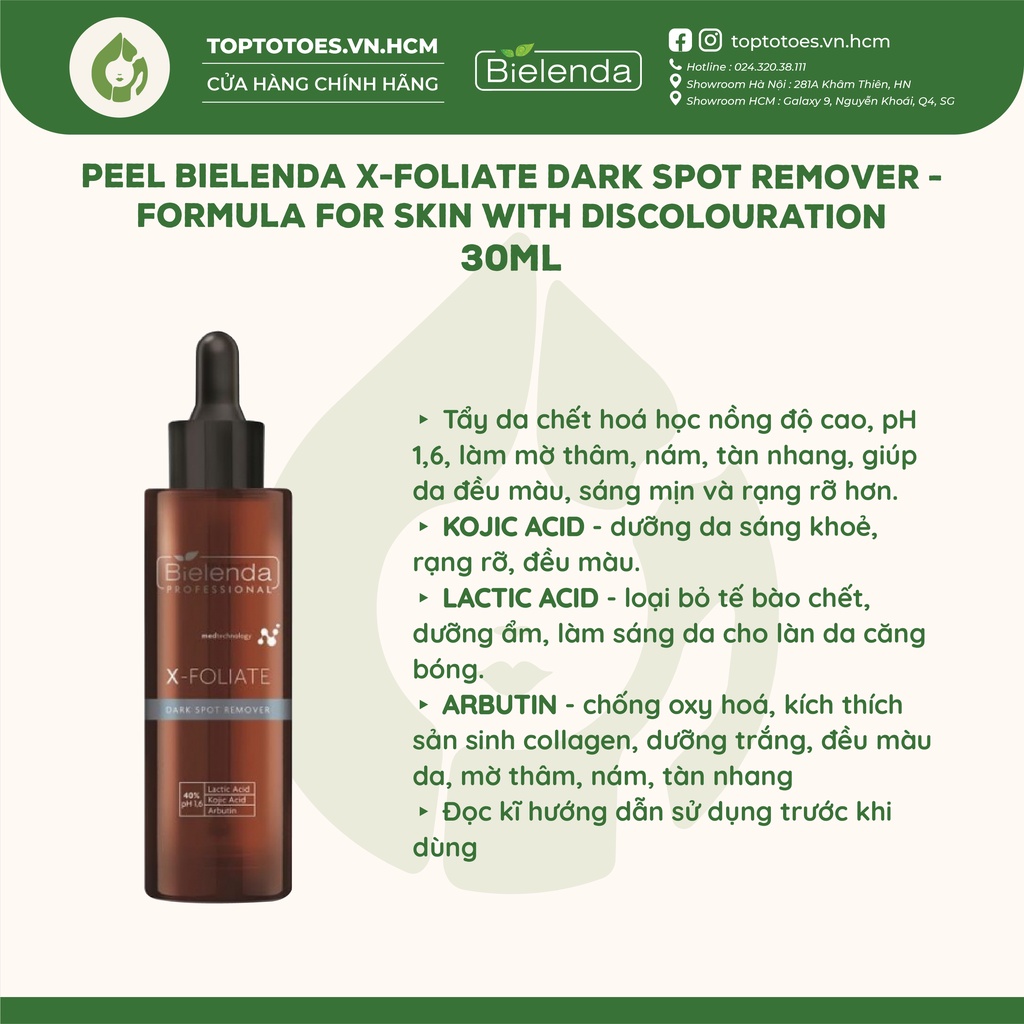 Tẩy da chết hoá học làm sáng da, mờ thâm Peel Bielenda Professional X - FOLIATE Dark Spot Remover 30ml