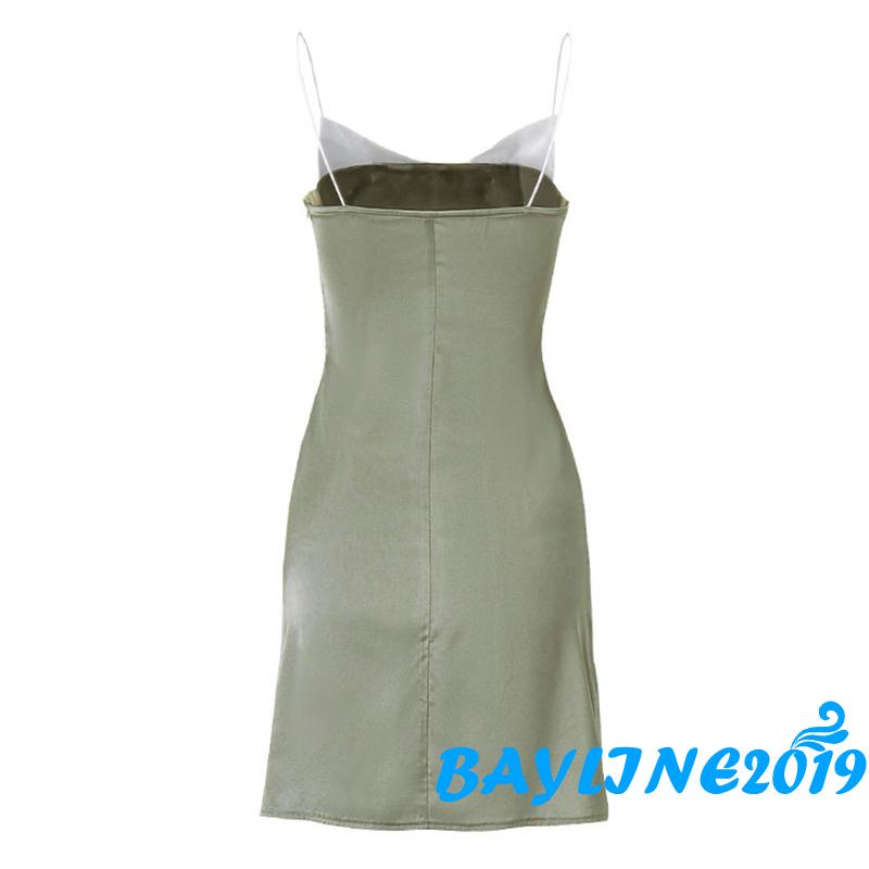 Đầm Hai Dây Xẻ Tà Lưng Thấp Màu Sắc Tương Phản Thời Trang Cho Nữ