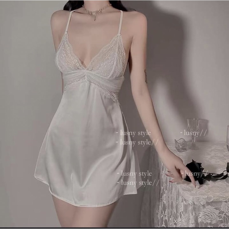 Váy ngủ sexy lụa cao cấp Đầm mặc nhà gợi cảm quyến rũ tặng kèm chip  SP048