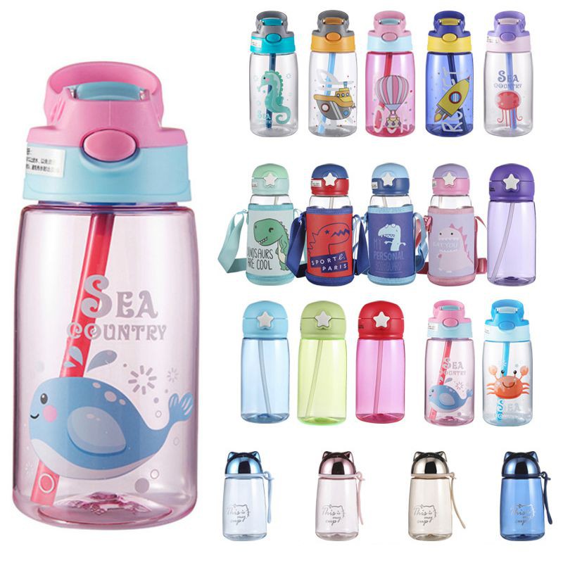 Bình Đựng Nước Chống Tràn Kèm Ống Hút 700Ml Họa Tiết Hoạt Hình Dễ Thương Cho Bé