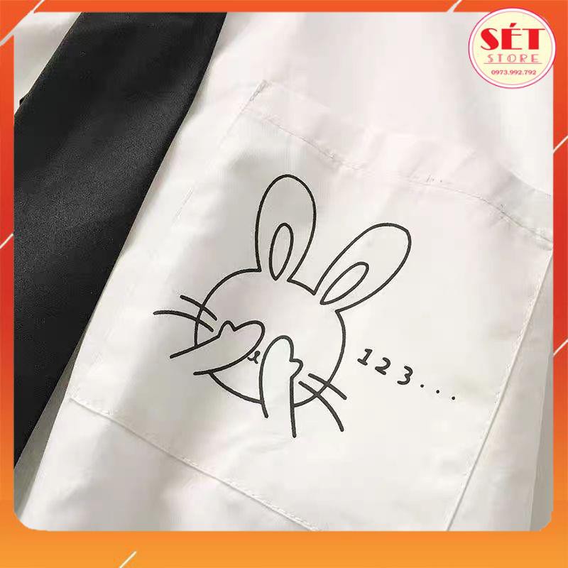 Áo sơ mi trắng Nam nữ dài tay Hàn Quốc in Thỏ -SM126 | BigBuy360 - bigbuy360.vn