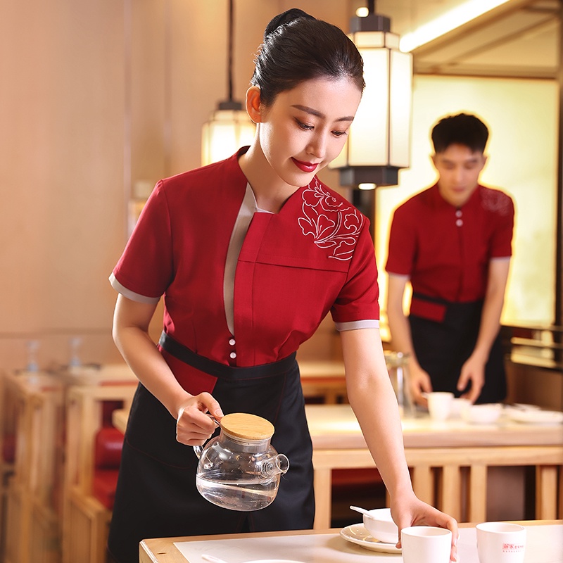 Áo Đồng Phục Nhân Viên Nhà Hàng Khách Sạn Tay Ngắn Kiểu Trung Hoa