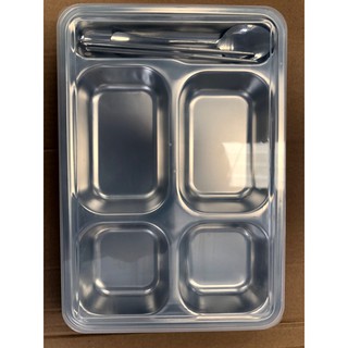 khay chia cơm inox , khay cơm 5 ngăn ,khay cơm văn phòng