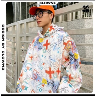 Hoodie Typography ClownZ trắng+tím "Chính Hãng"