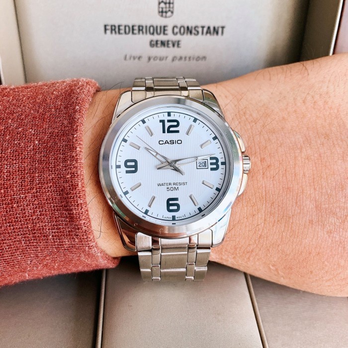 Đồng Hồ Casio Nam Chính Hãng, Đồng Hồ Casio MTP1314D - 7A Dây Thép Mặt Trắng Fullbox.