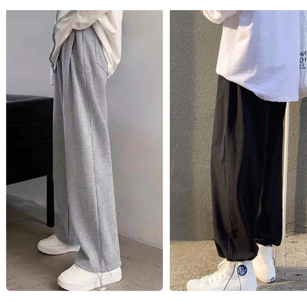 Quần Jogger Thun Thể Thao Nam Nữ Ống Rộng Dây Rút Unisex