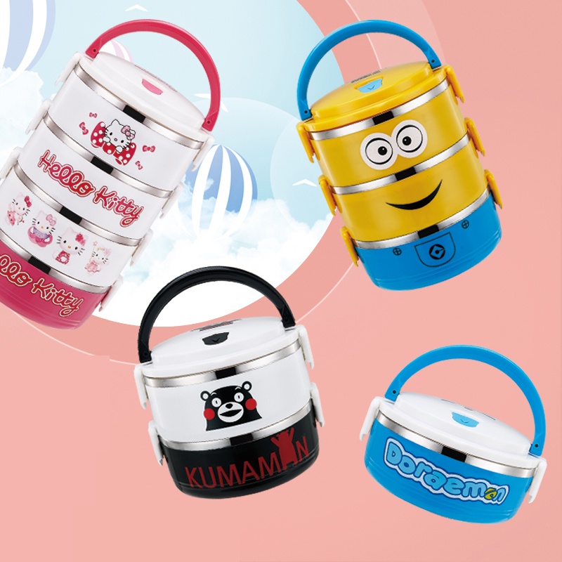 Hộp cơm cách nhiệt một lớp hai lớp ba lớp bốn lớp bằng thép không gỉ hoạt hình dễ thương