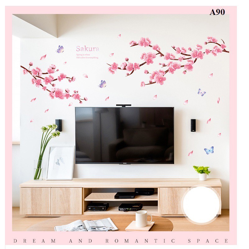 Decal dán tường Hoa đào A90 - Decal dán tường Hàn Quốc