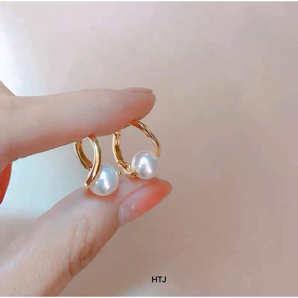 Khuyên tai bạc Van Jewelry V10729 Khuyên quẩy treo ngọc trắng xinh