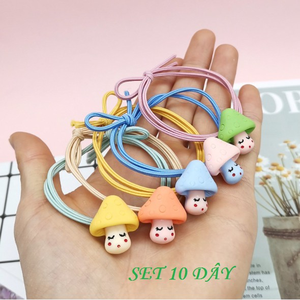 Combo 10 Dây THUN Cột Tóc Đính Hình TRÁI BƠ Style Hàn Quốc