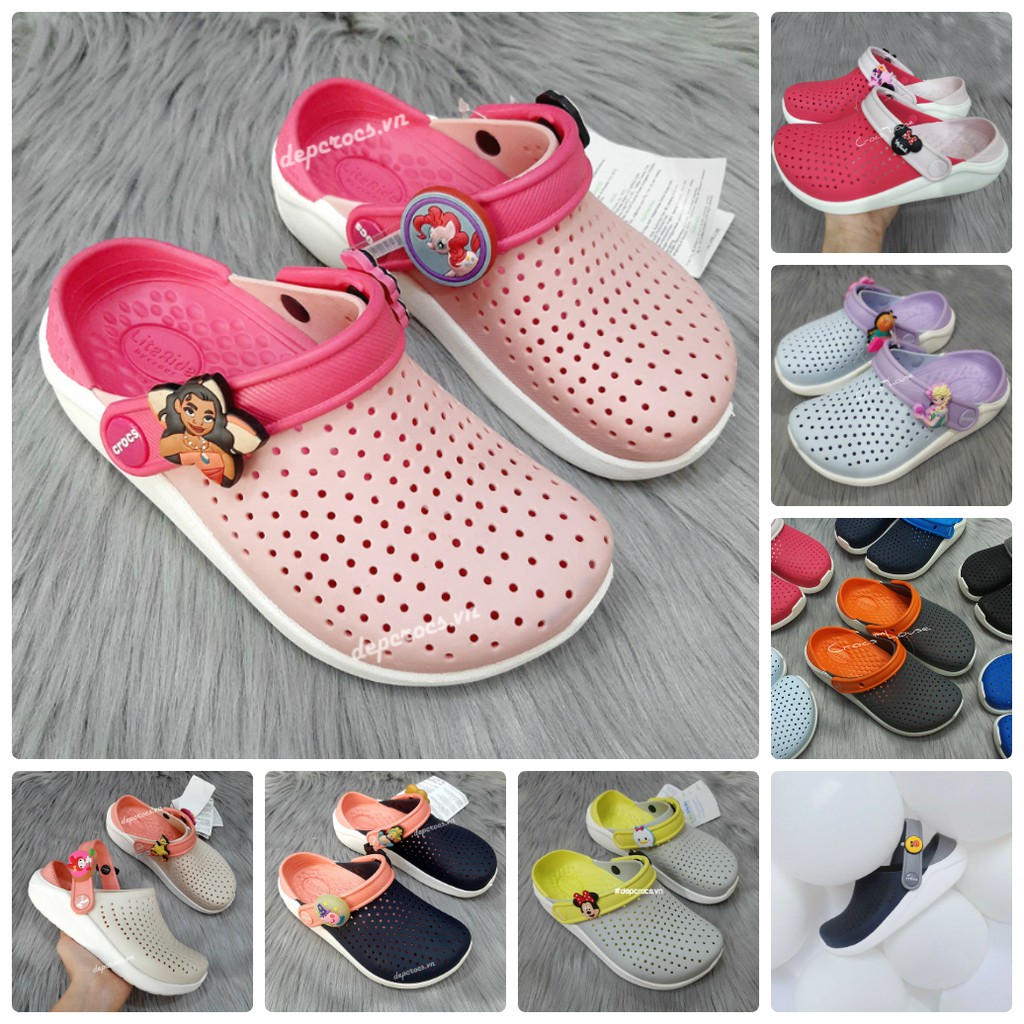 (Tặng jibbitz) Dép sục crocs literide trẻ em nhiều màu cao cấp, dép cross trẻ em bảng màu 2 - crocs house