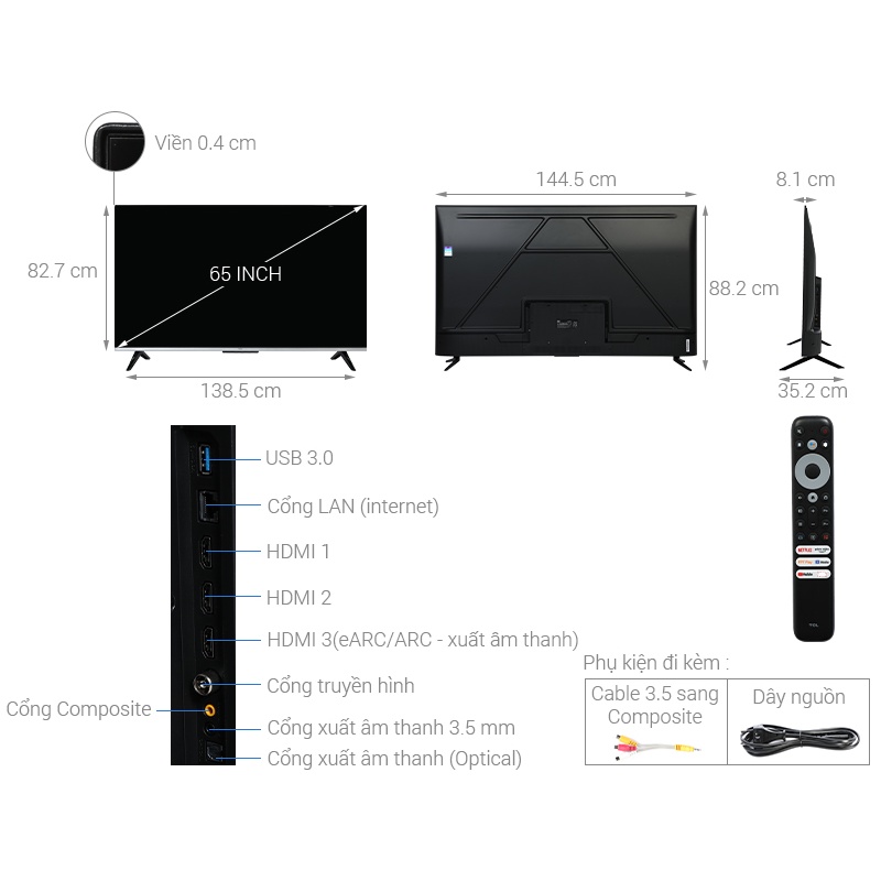 65P737- Google Tivi TCL 4K 65 inch 65P737 Hệ điều hành Google TV,Remote thông minh - giao miễn phí HCM