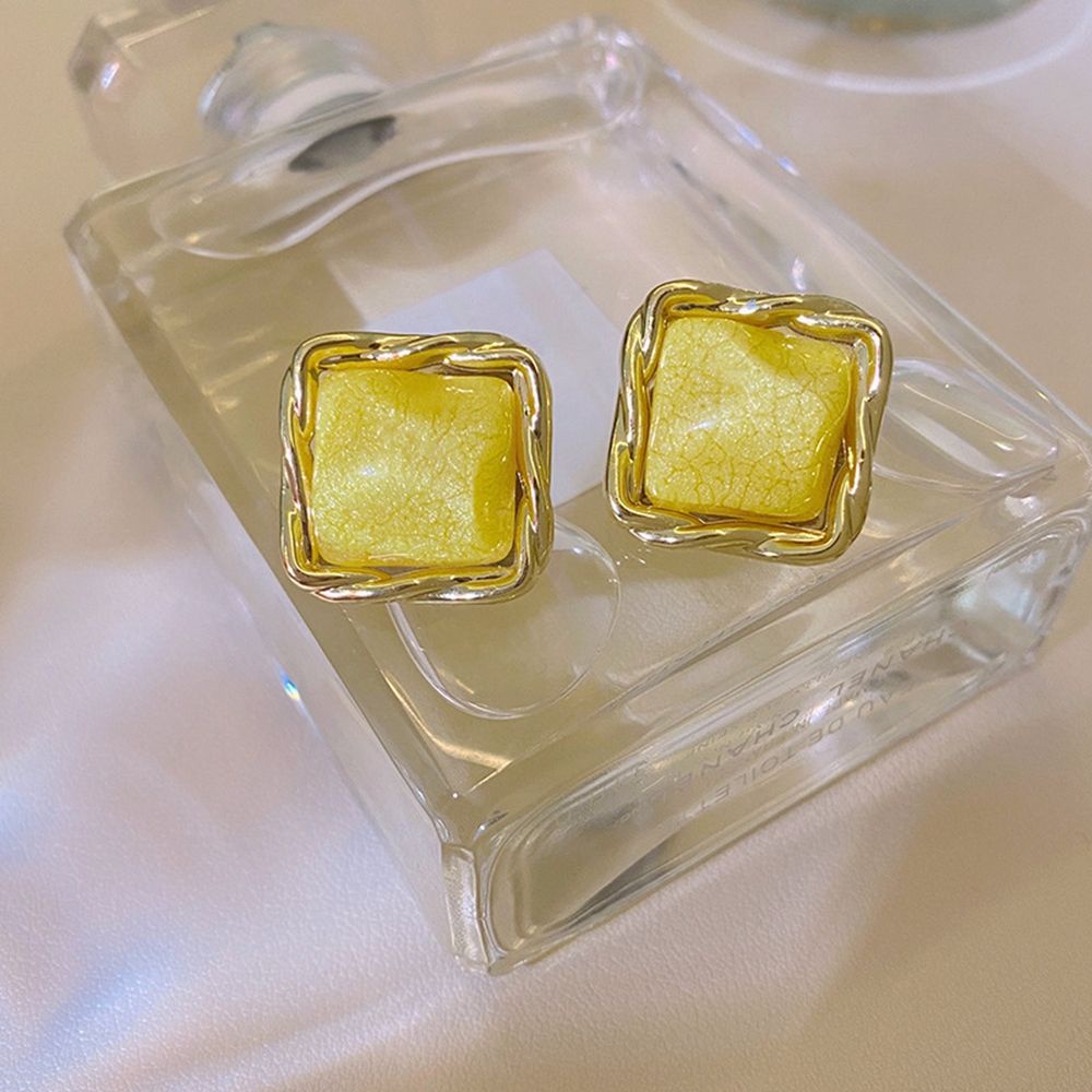 Bông tai hình vuông xoắn bằng hợp kim acrylic nhiều màu sắc phong cách Hàn Quốc cổ điển cho nữ