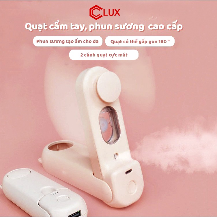 Quạt mini phun sương cầm tay gấp gọn, quạt cầm tay mini phun sương tích điện 3 chế độ