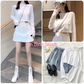 [Loại1] Áo croptop dài tay chất nỉ da cá dày dặn