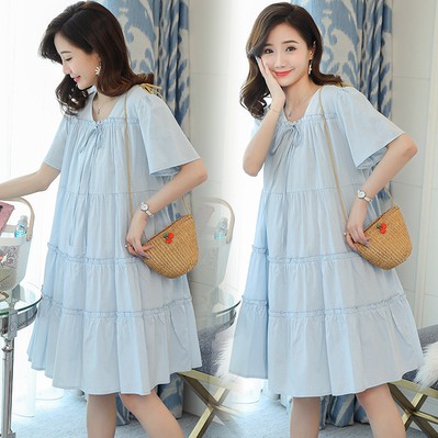 Maternity dresses o-neck pregnant women's clothes spring summer dress korean style long sleeve pleated women dress for pregnancy