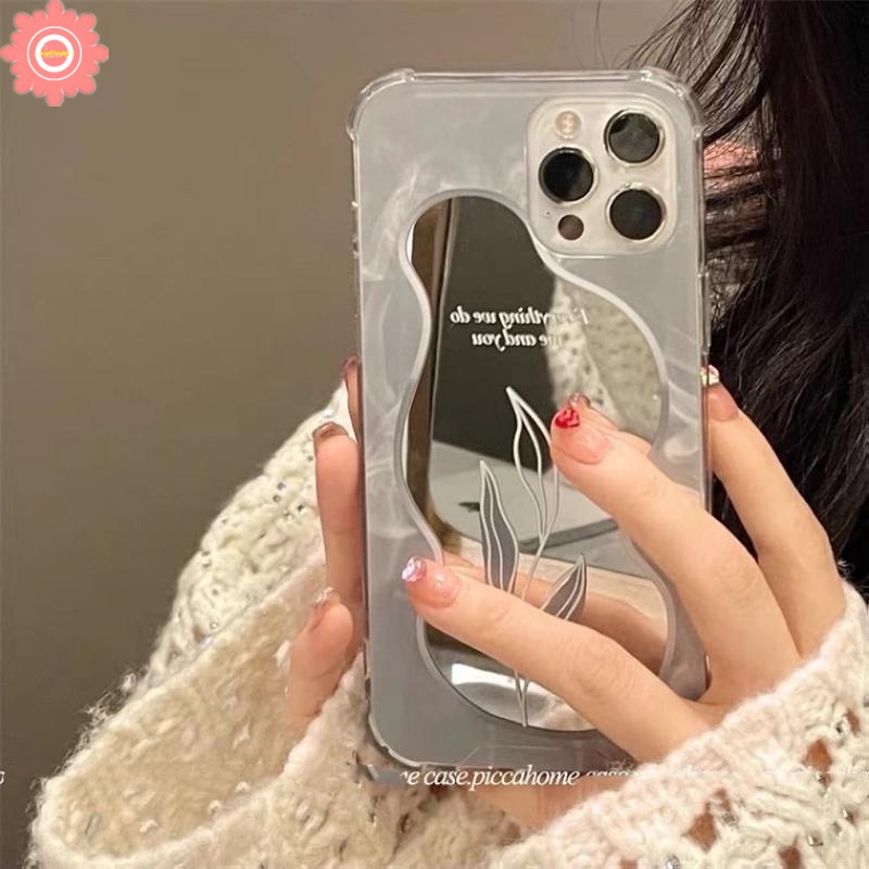 Ốp Điện Thoại Họa Tiết Hoa Hồng/Lá Cây Kèm Gương Trang Điểm Cho IPhone 11 7 8 Plus XR 13 12 Pro Max X XS Max SE 2020