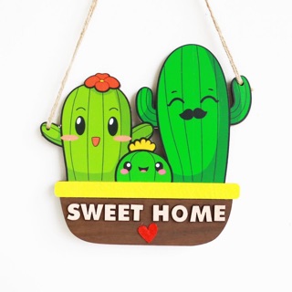Bảng gỗ Gia đình xương rồng Sweet Home