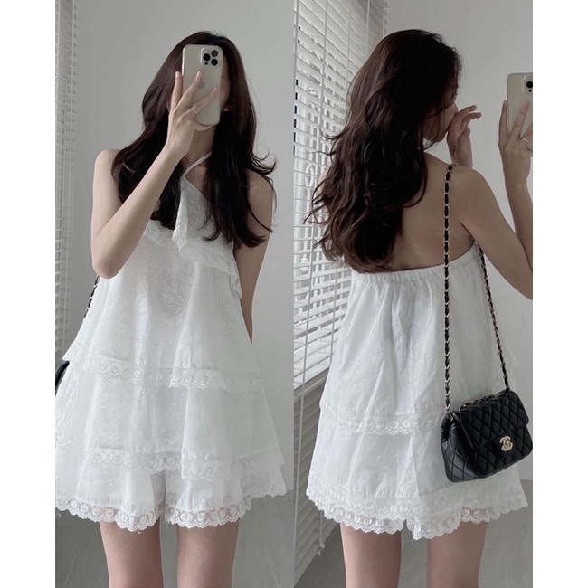 ( có sẵn) SET YẾM XÔ REN VIỀN TẦNG + SHORT TRẮNG
