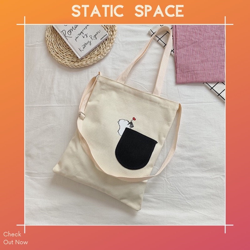 TÚI TOTE BAG GẤU TRẮNG 2 MÀU ĐEN/TRẮNG - STATIC SPACE