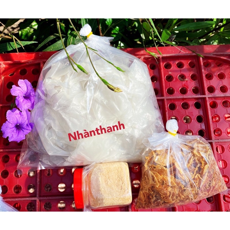 1kg bánh tráng rìa phơi sương dẻo+100g muối nhuyễn+100g hành phi