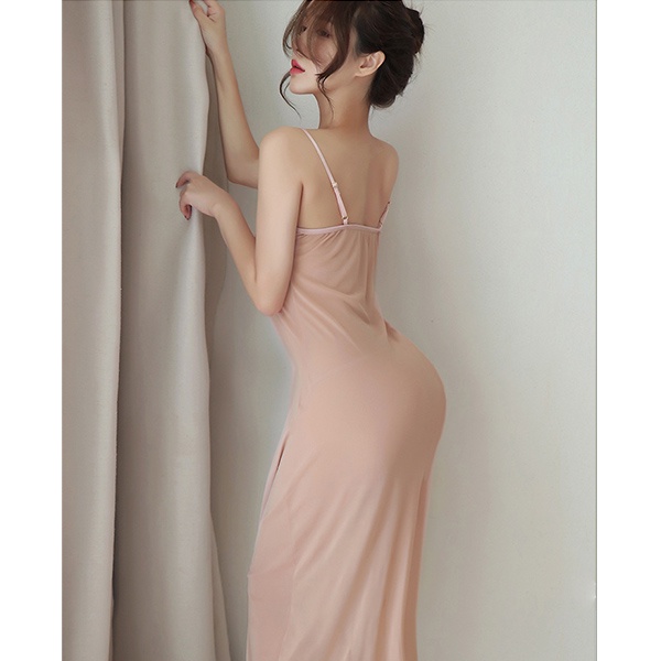 Đầm ngủ maxi ren xuyên thấu sexy váy ngủ nữ dài gợi cảm 2 dây đen nude BIKI HOUSE N137 - TPHCM