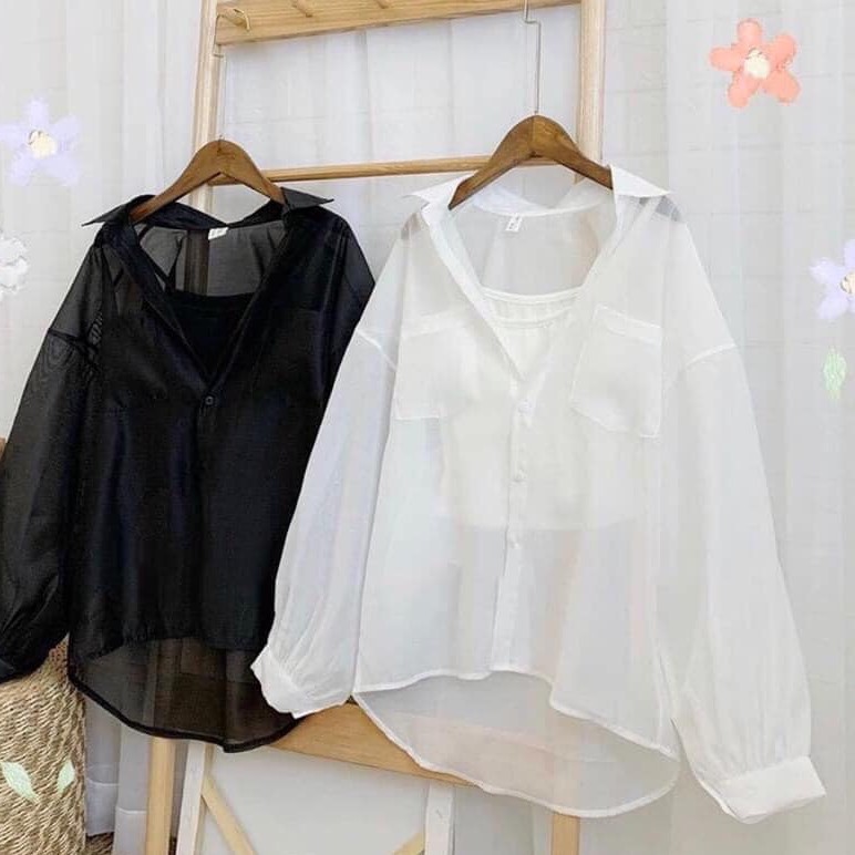 Áo sơ mi nữ thời trang🍁 cổ đức vải voan mềm, kèm áo 2 dây, ulzzang EOBI