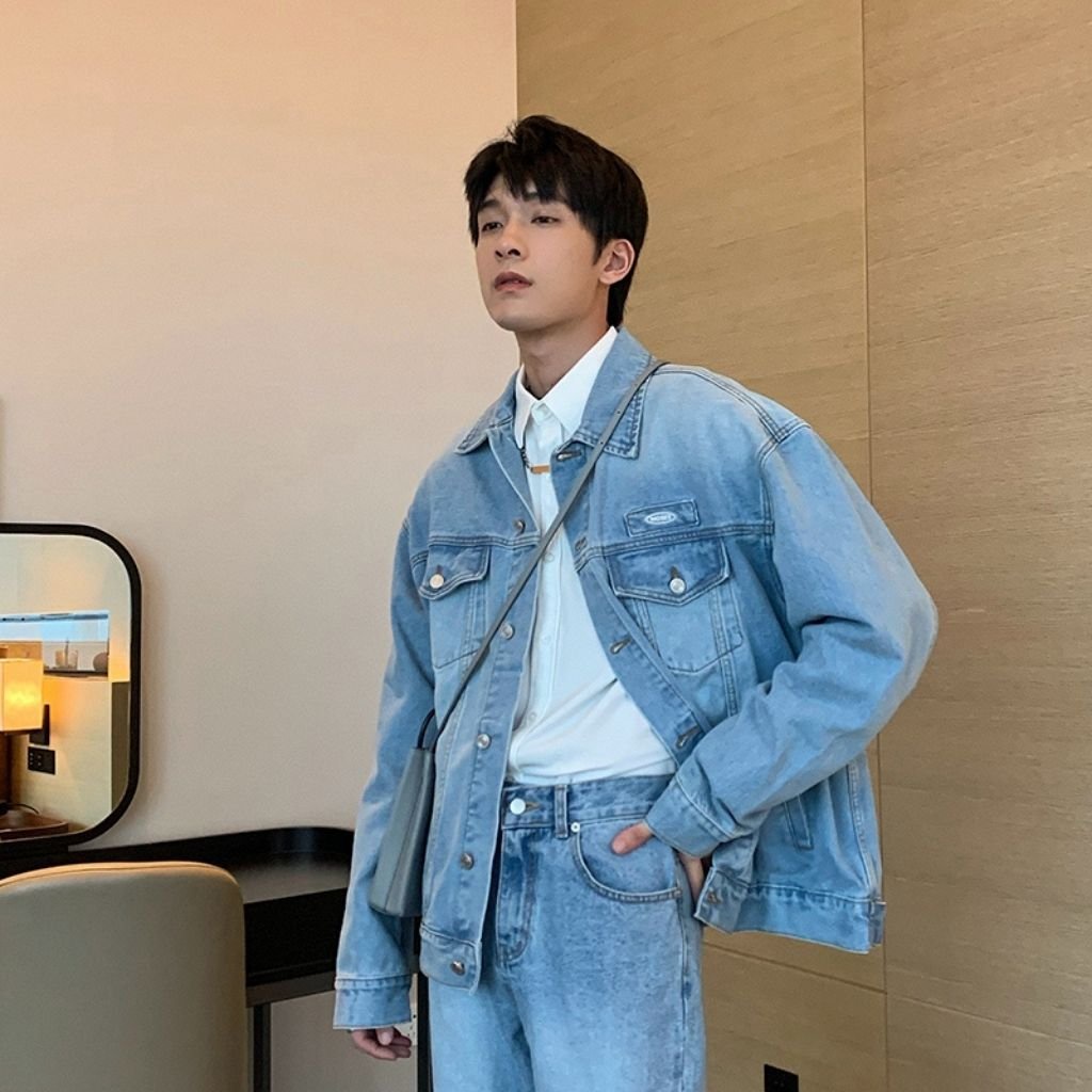 Áo khoác bò nam nữ Mavota Áo Denim sơ mi jean unisex trắng xanh cao cấp AB02