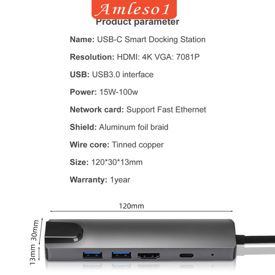 Bộ chuyển đổi nguồn USB type C Hdmi 4K USB 3.0 PD sang Ethernet Rj45 Lan 5 trong 1 | BigBuy360 - bigbuy360.vn