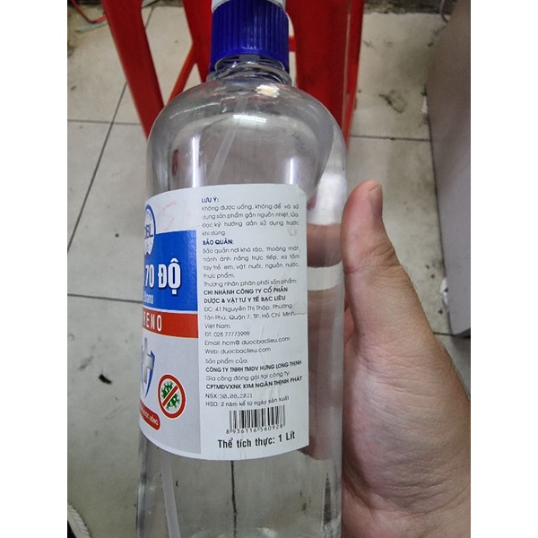 Cồn 70 độ sát khuẩn dạng chai xịt 1 lít Dược Bạc Liêu