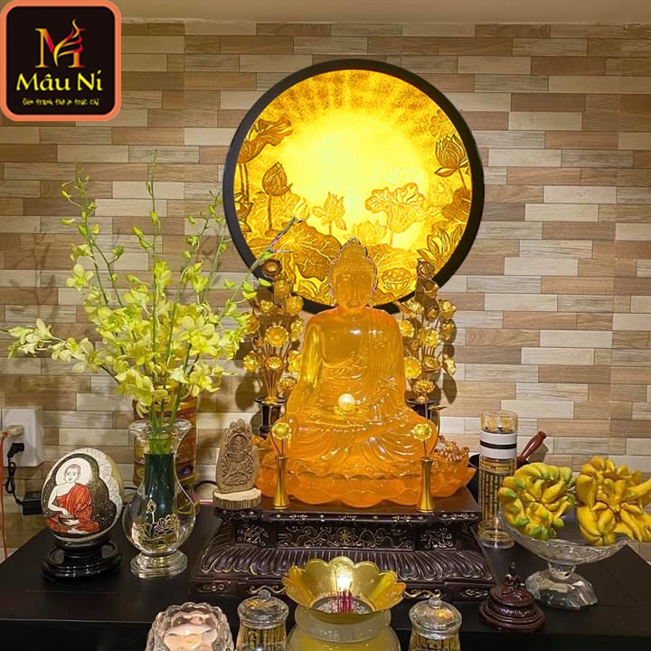 ĐÈN THỜ MÂU NI tròn nhiều cỡ in tranh trúc chỉ 198, đèn vách ban thờ, để sau tượng phật