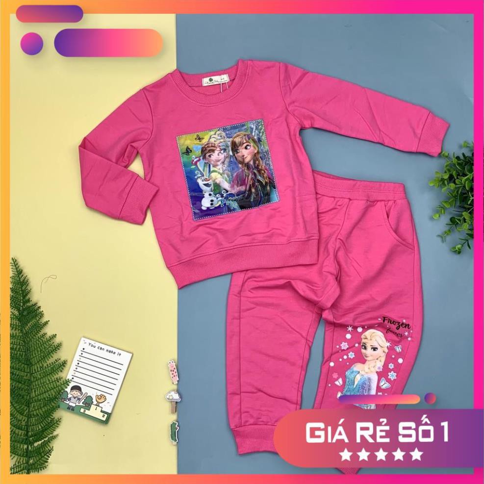 HÀNG CAO CẤP Bộ nỉ da cá thêu đáp 3D hình Elsa cực cute dành cho bé gái size từ 3-10 (14-32kg). Quấn áo trẻ em