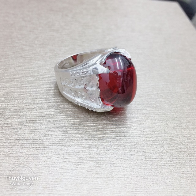 Nhẫn nam đá đỏ nhân tạo bạc ta nặng trên 5 chỉ