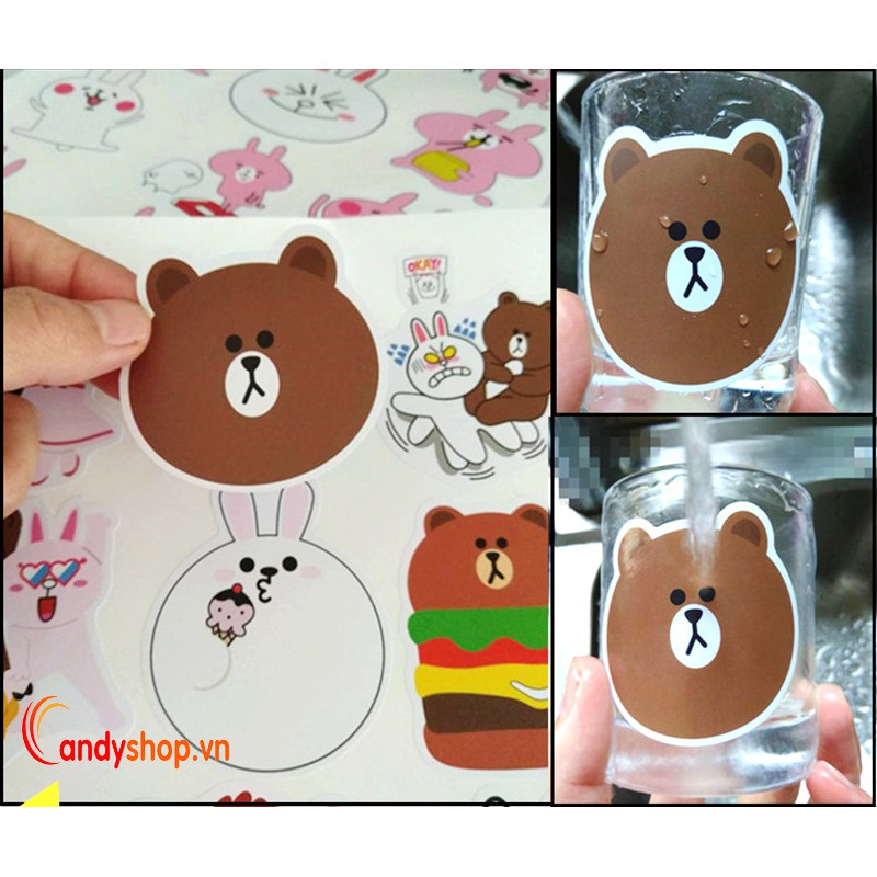 Combo 4 tờ Sticker dán Vali, nón bảo hiểm Gấu Brown và Thỏ Cony bởi candyshop88 ...