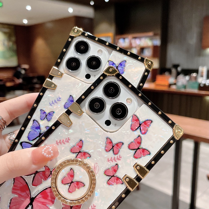 Ốp Điện Thoại Hình Vuông Có Vòng Đỡ Hình Bướm Cho oppo reno 10 8t 5g 8 8z 7z 7 5g 6 5 5f 4f 6z 4 pro 3 2 2f Đứng