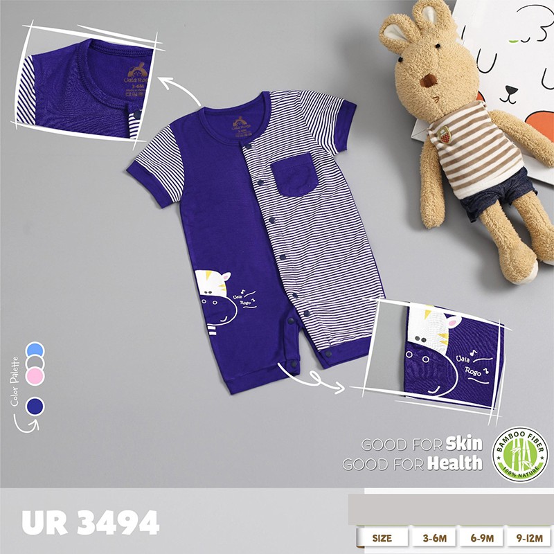 Bộ Quần áo body cộc tay bamboo trơn pha kẻ tăm Ual&Rogo 3494 cho bé