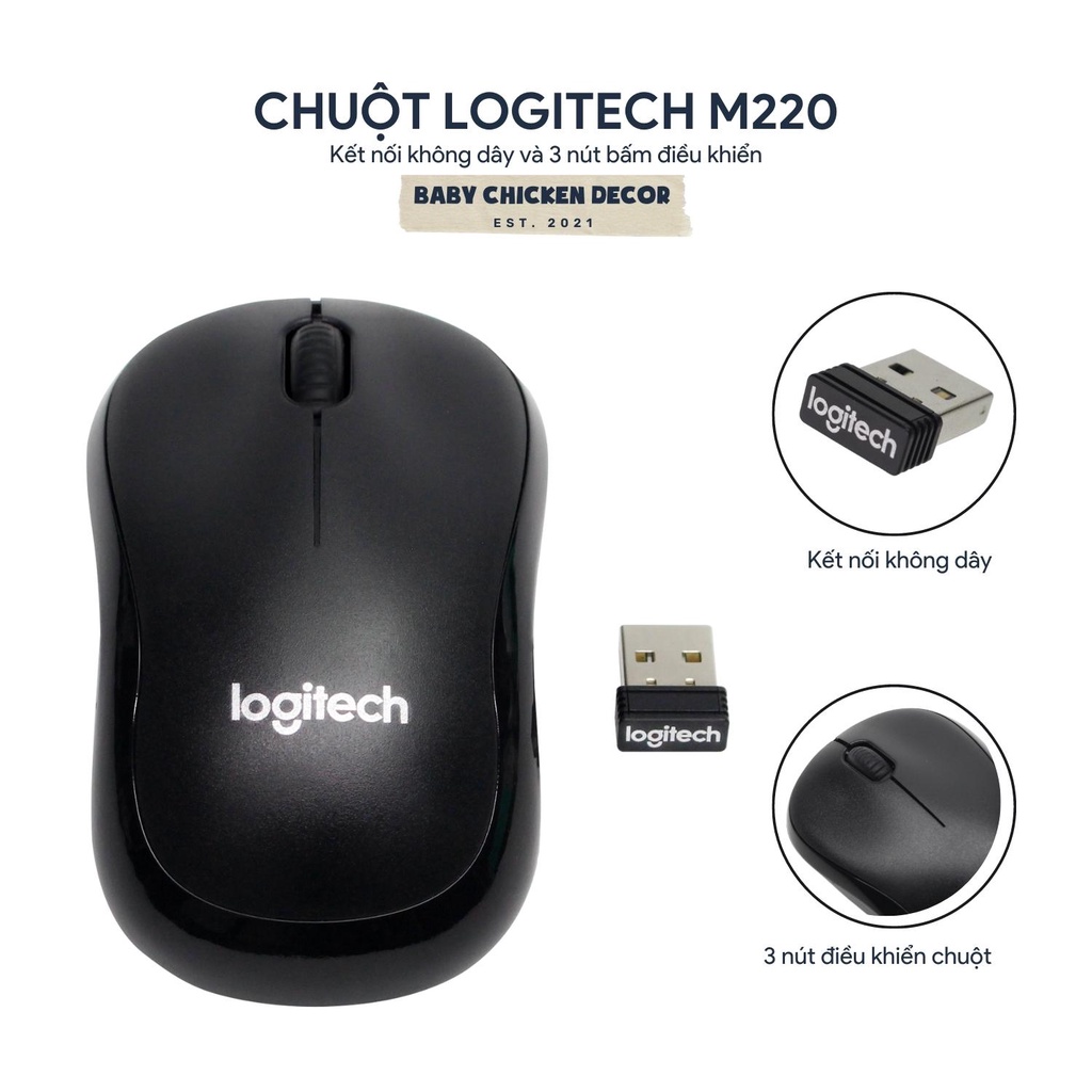 Chuột không dây Logitech,chuột máy tính không dây M220 phù hợp văn phòng, laptop - BABY CHICKEN DECOR
