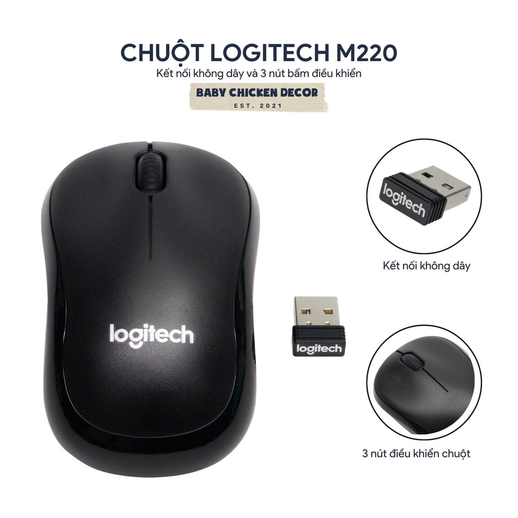 Chuột không dây Logitech M220, chuột laptop không dây tiếng động siêu nhỏ phù hợp văn phòng giá rẻ - BABY CHICKEN DECOR